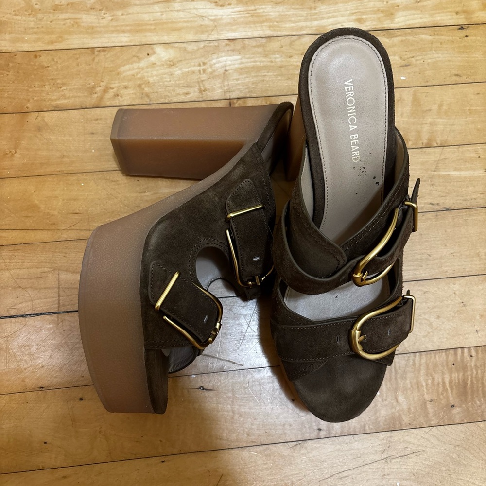 Veronica Beard Garrick Platform Slide Sandal in Mocha Brown - Picture 4 of 4